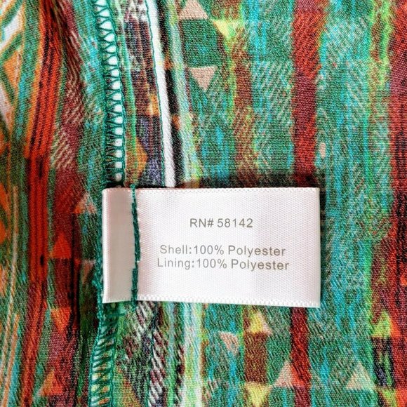 Boston Proper Amazon Ikat Dress Green Multicolor Deep V Neckline - Picture 7 of 8